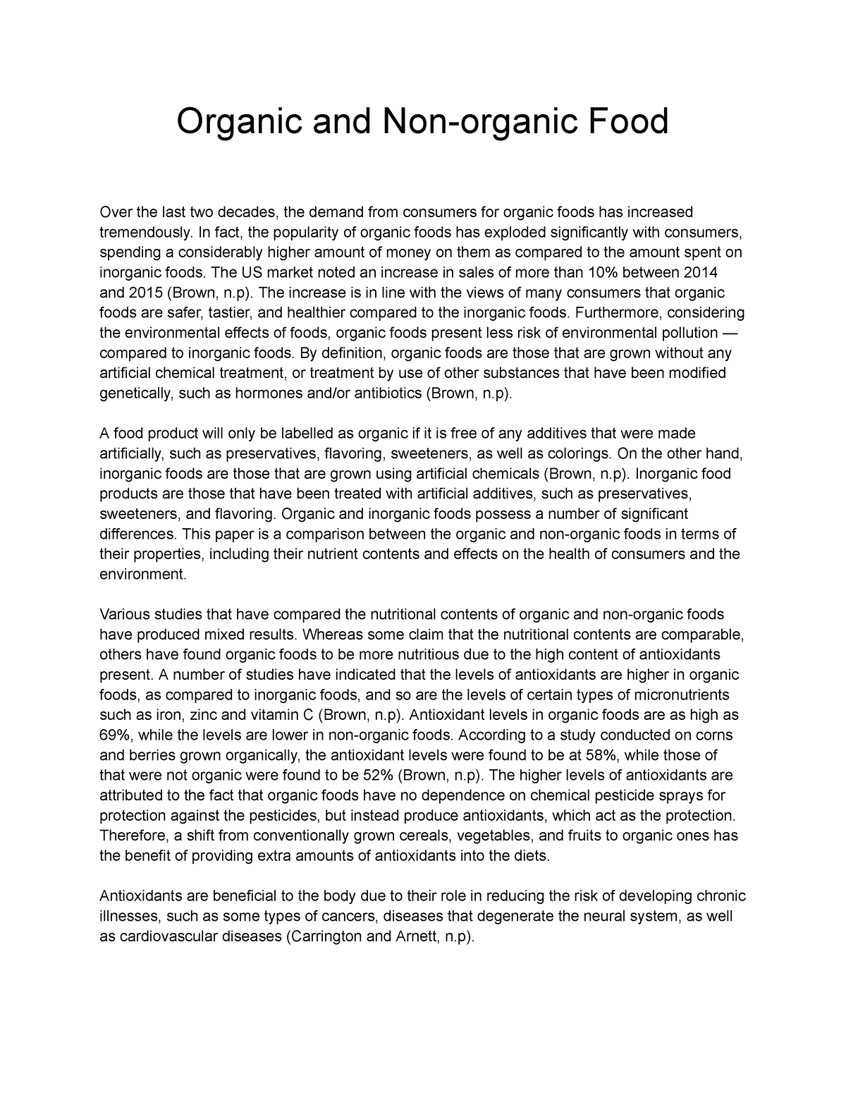 organic and non organic food essay