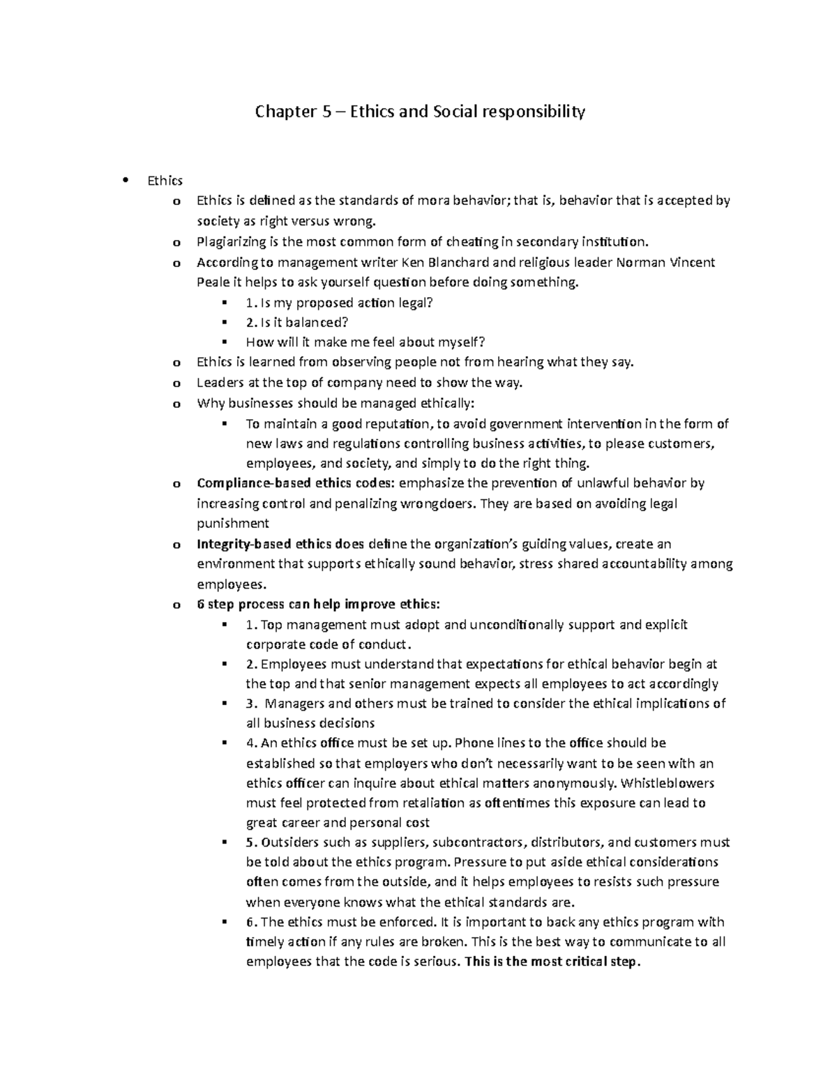 Chapter 5 - Lecture notes 5 - Chapter 5 – Ethics and Social ...
