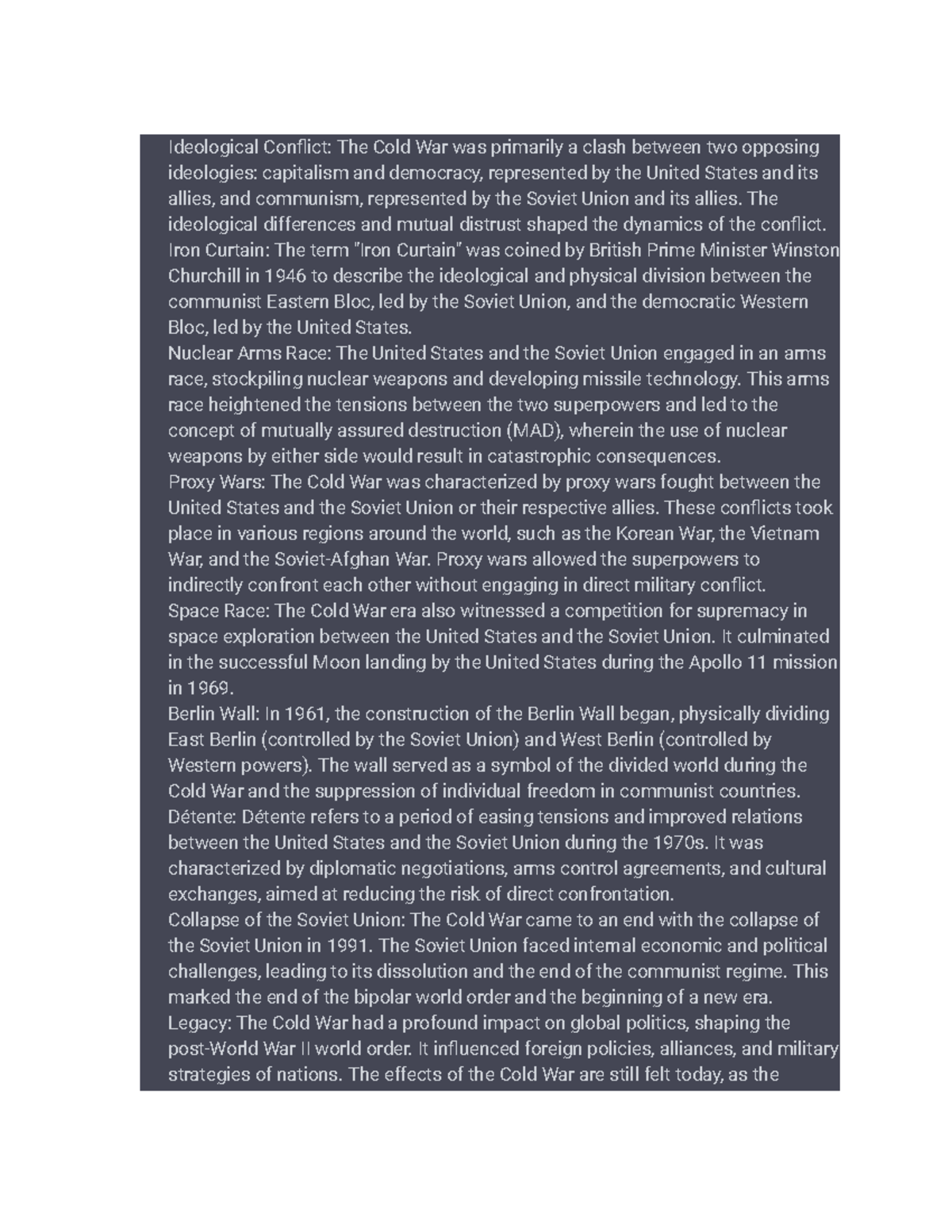 The Cold War - key notes - Ideological Conflict: The Cold War was ...