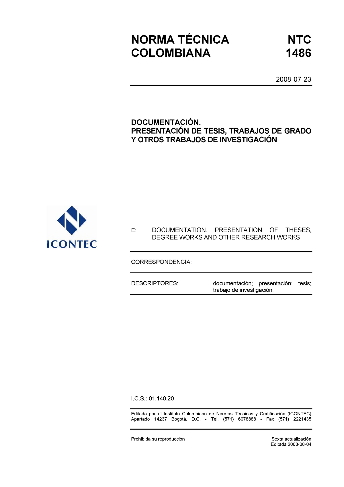 Norma Tecnica Colombiana NTC 1486 Completa Archivo - NORMA TÉCNICA ...