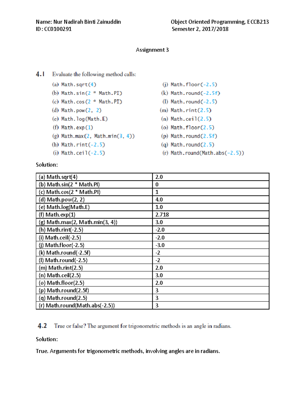 Assignment 3 - Solution: Solution: ID: CC0100291 Semester 2, 2017 ...