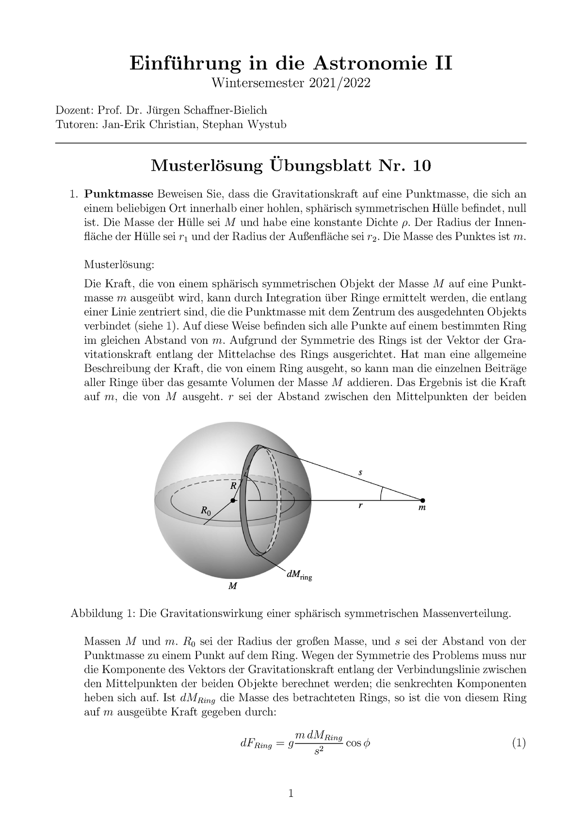 Blatt 10 Astro I Musterloesung - Einf ̈uhrung In Die Astronomie II ...