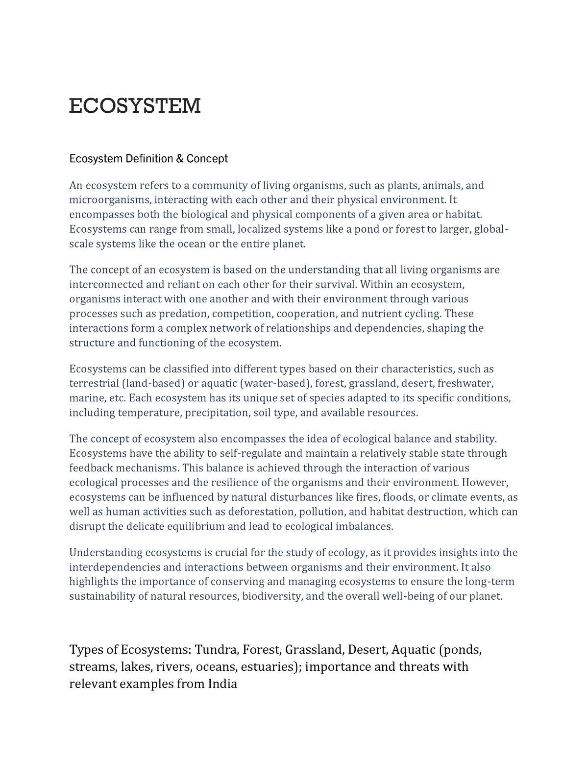 essay definition of ecosystem