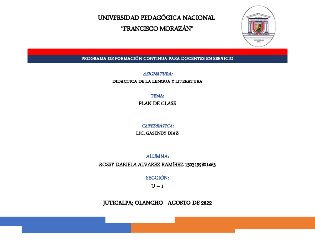 Rossy - PLAN DE CLASES AREA DE ESPAÑOL - PROGRAMA DE FORMACI”N CONTINUA ...