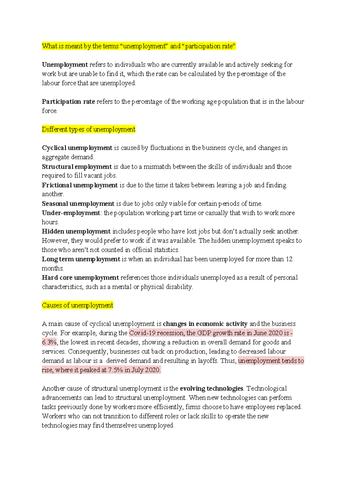 Task 2 revision - What is meant by the terms “unemployment” and ...