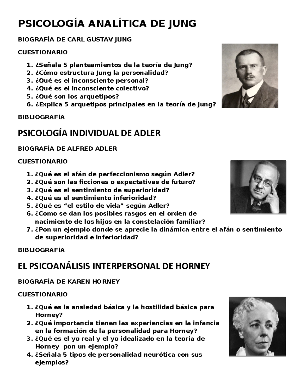 Neo psicoanálisis cuestionario PSICOLOGÍA ANALÍTICA DE JUNG BIOGRAFÍA