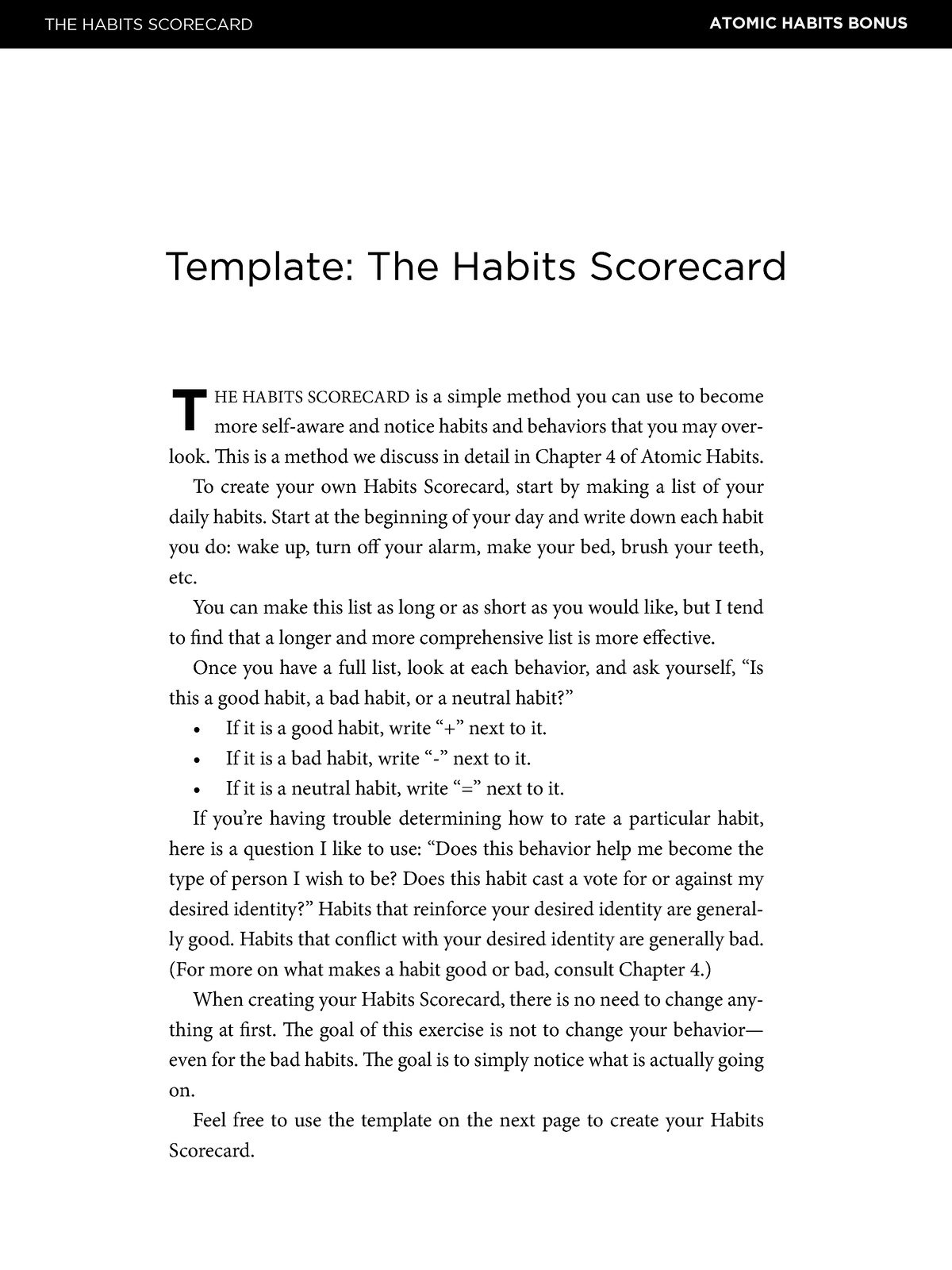 The Habits Scorecard THE HABITS SCORECARD ATOMIC HABITS BONUS