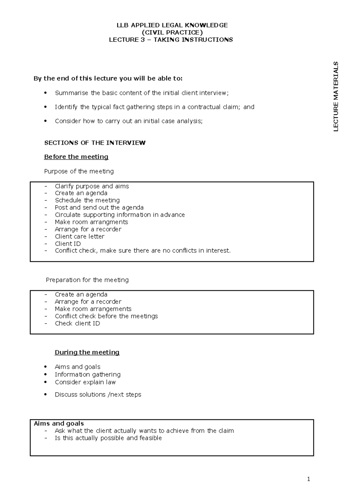 Lecture 3 -taking instrns handout - LECTURE MATERIALS LLB APPLIED LEGAL ...