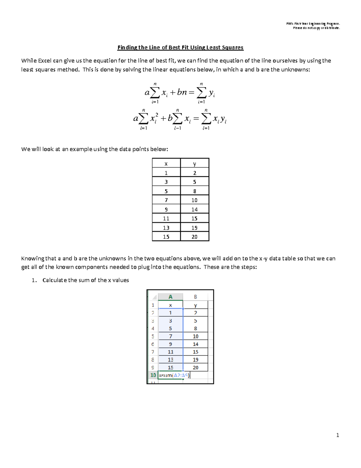 Finding the Line of Best Fit Using Least Squares - Studocu