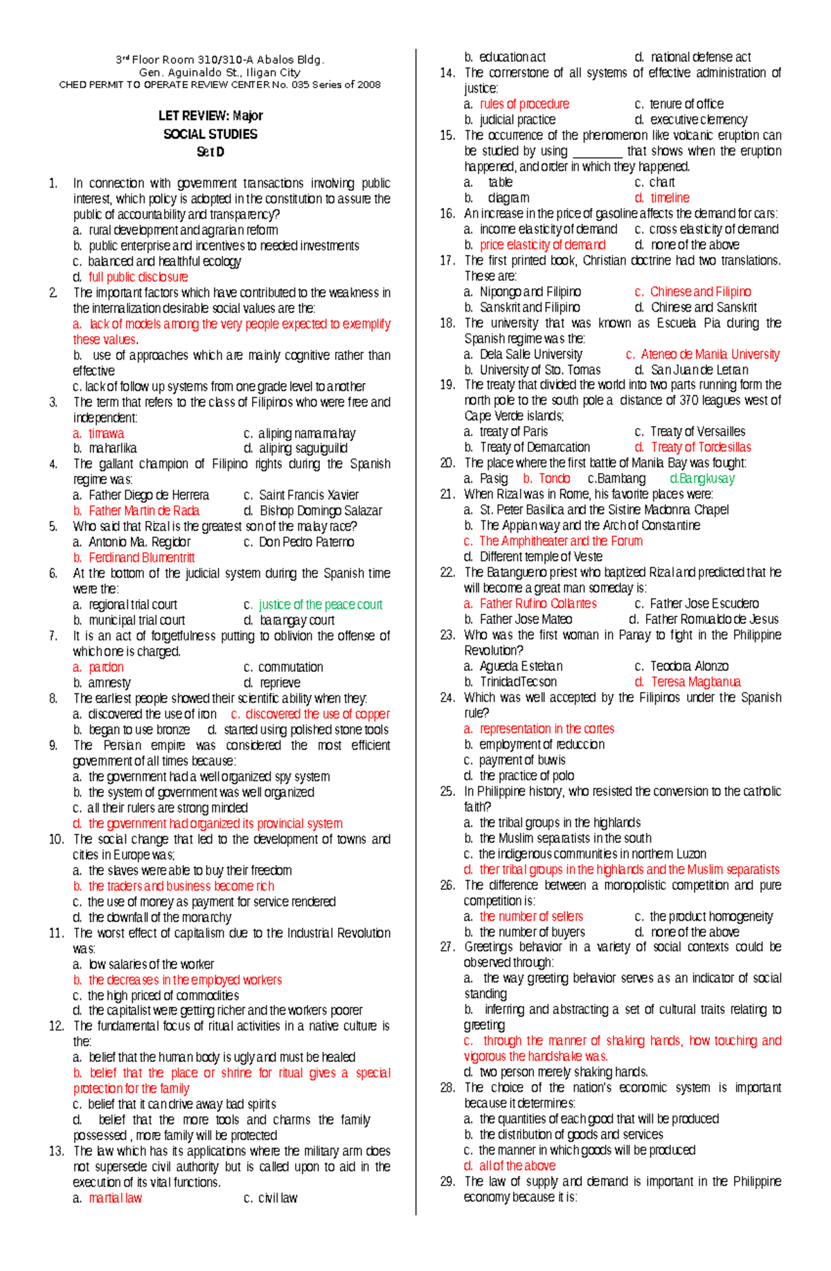 LET Reviewer Social Studies D - 3 rd Floor Room 310/310-A Abalos Bldg ...