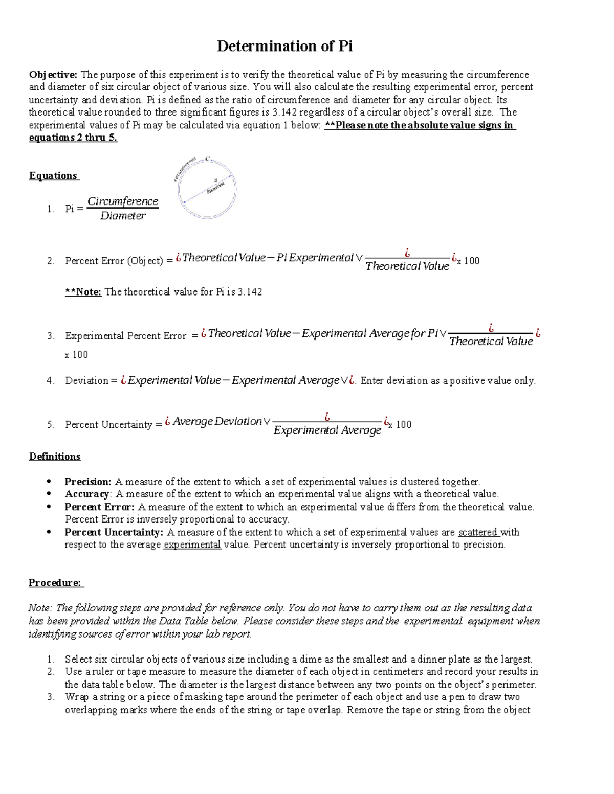 Determination of PI Instructions-V3 - Tagged 3 - Determination of Pi ...