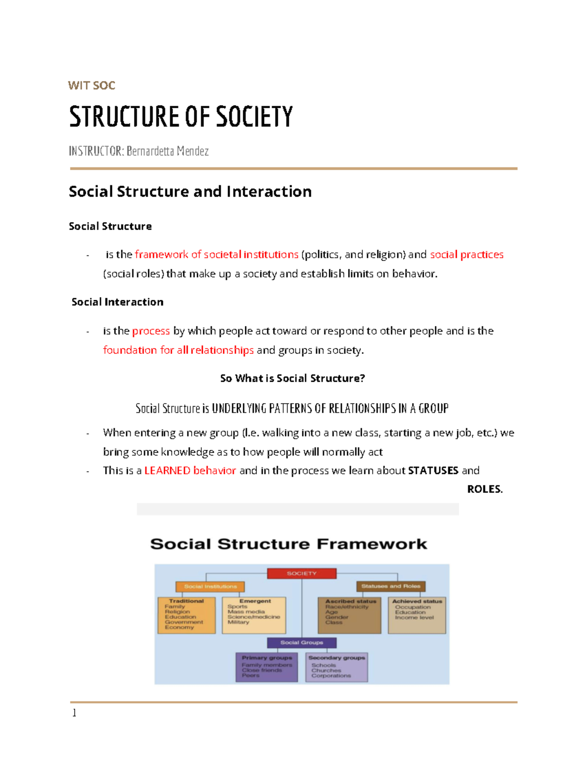 Structure Of Society - Wit Soc Lesson 1 - WIT SOC STRUCTURE OF SOCIETY ...