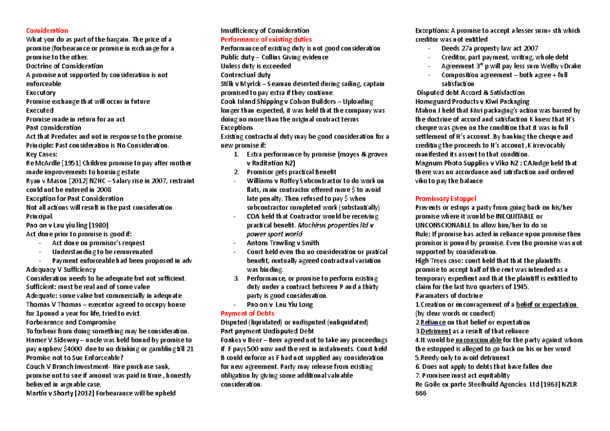 Contracts test 2 cheat sheet Consideration What you do as part of the