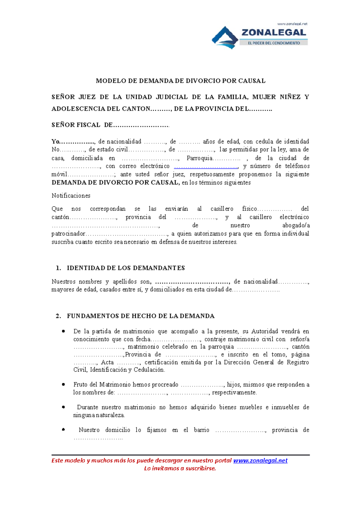 9 49 Modelo De Demanda De Divorcio Por Causal Modelo De Demanda De