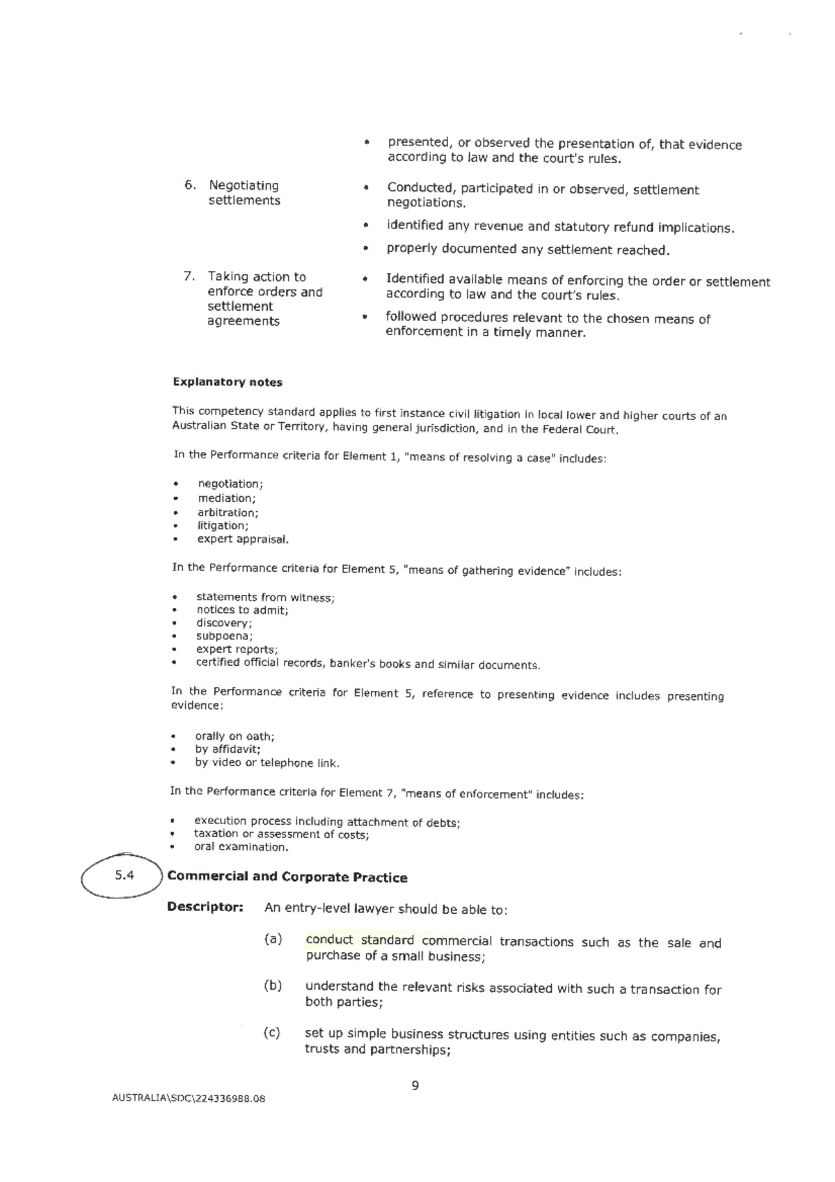 Competency Standards LAWS1006 Studocu