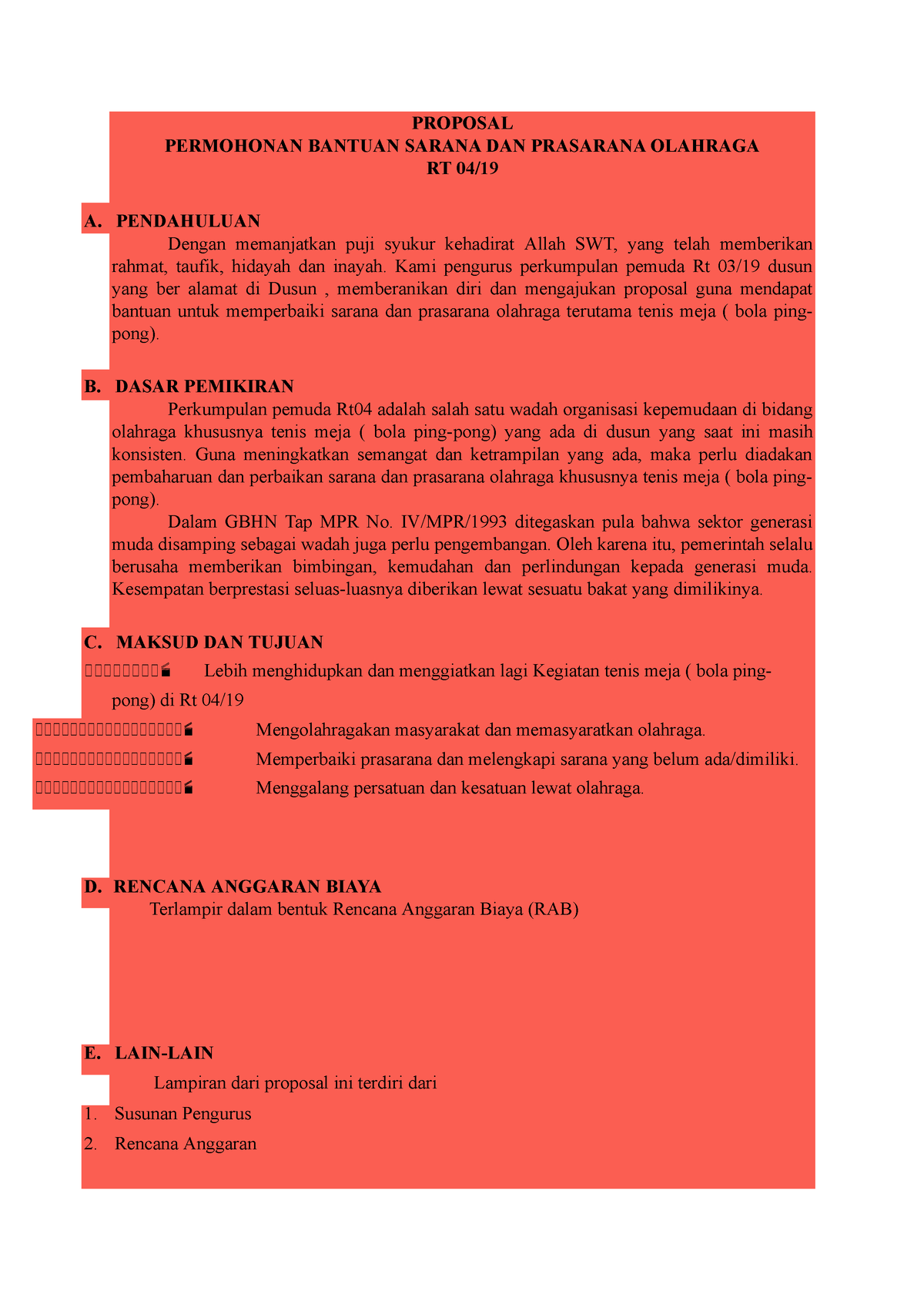 Proposal Permohonan Bantuan Sarana Dan Prasarana Proposal Permohonan Bantuan Sarana Dan 2033