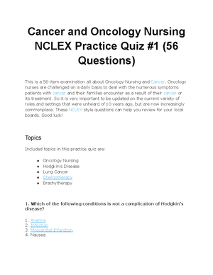 Cancer And Oncology Nursing Nclex Practice Quiz - Cancer And Oncology ...