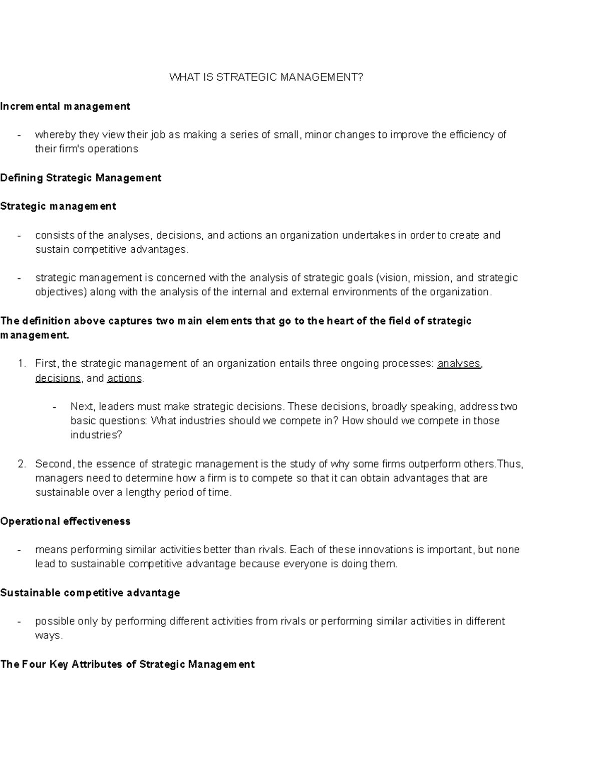 CBME - STRATEGIC MANAGEMENT - WHAT IS STRATEGIC MANAGEMENT? Incremental ...