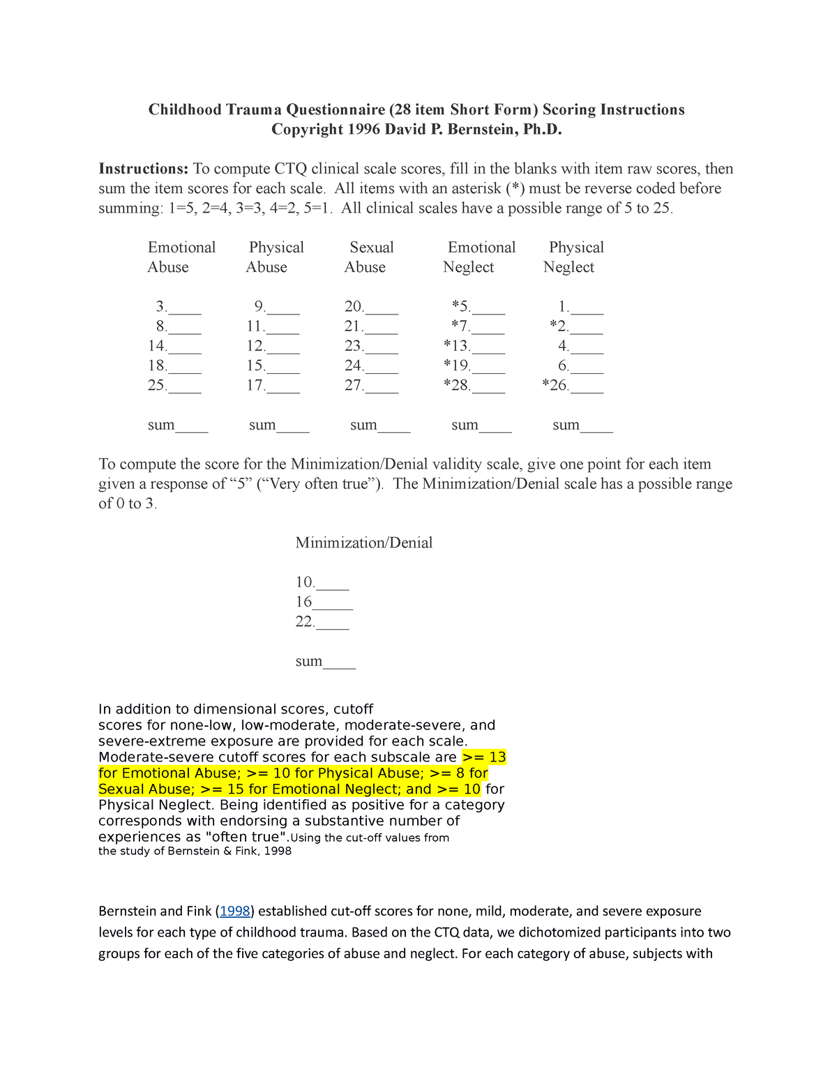 Childhood Trauma Questionnaire - an overview  ScienceDirect Topics