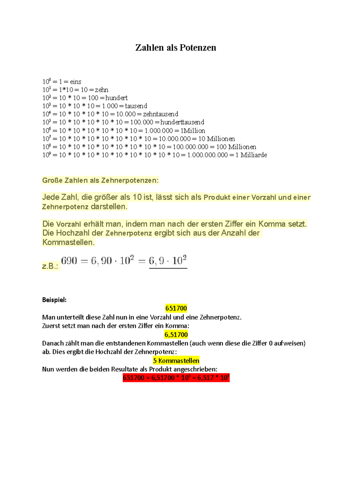 Zahlen Als Potenzen Rechenhilfe Studocu