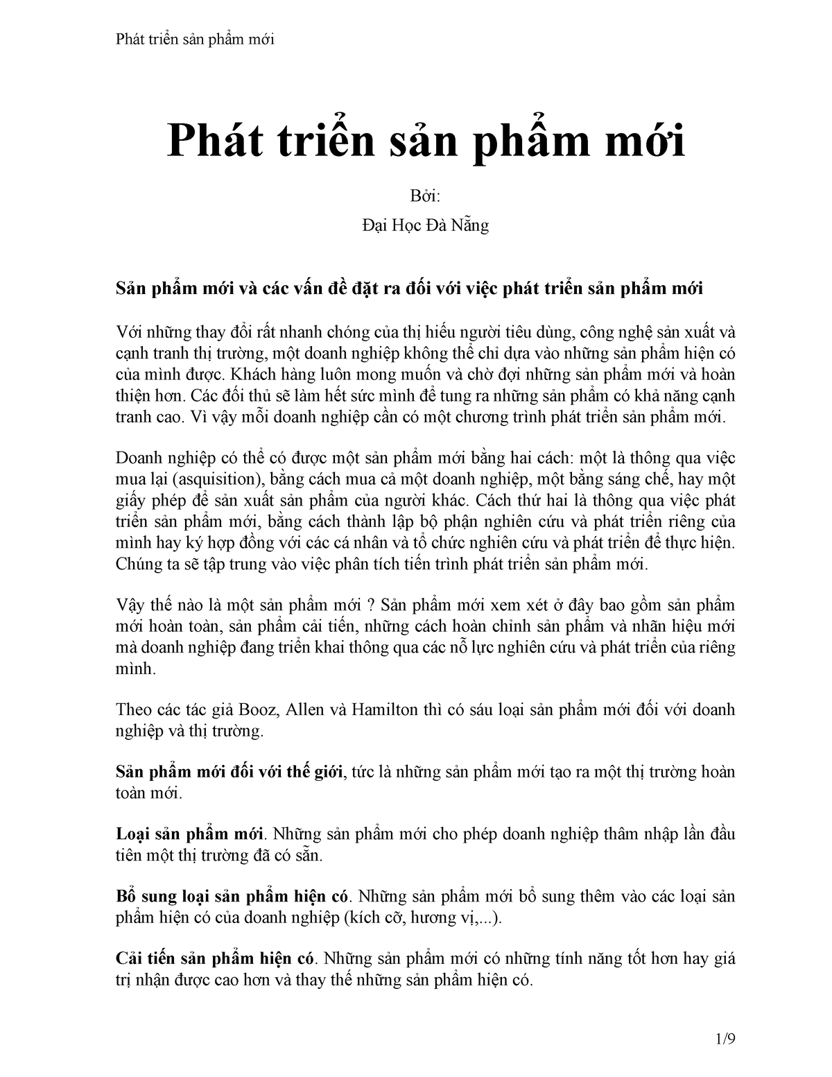 Phát triển sản phẩm mới - Tài liệu học tâp - Phát triển sản phẩm mới Bởi: Đại Học Đà Nẵng Sản phẩm - Studocu