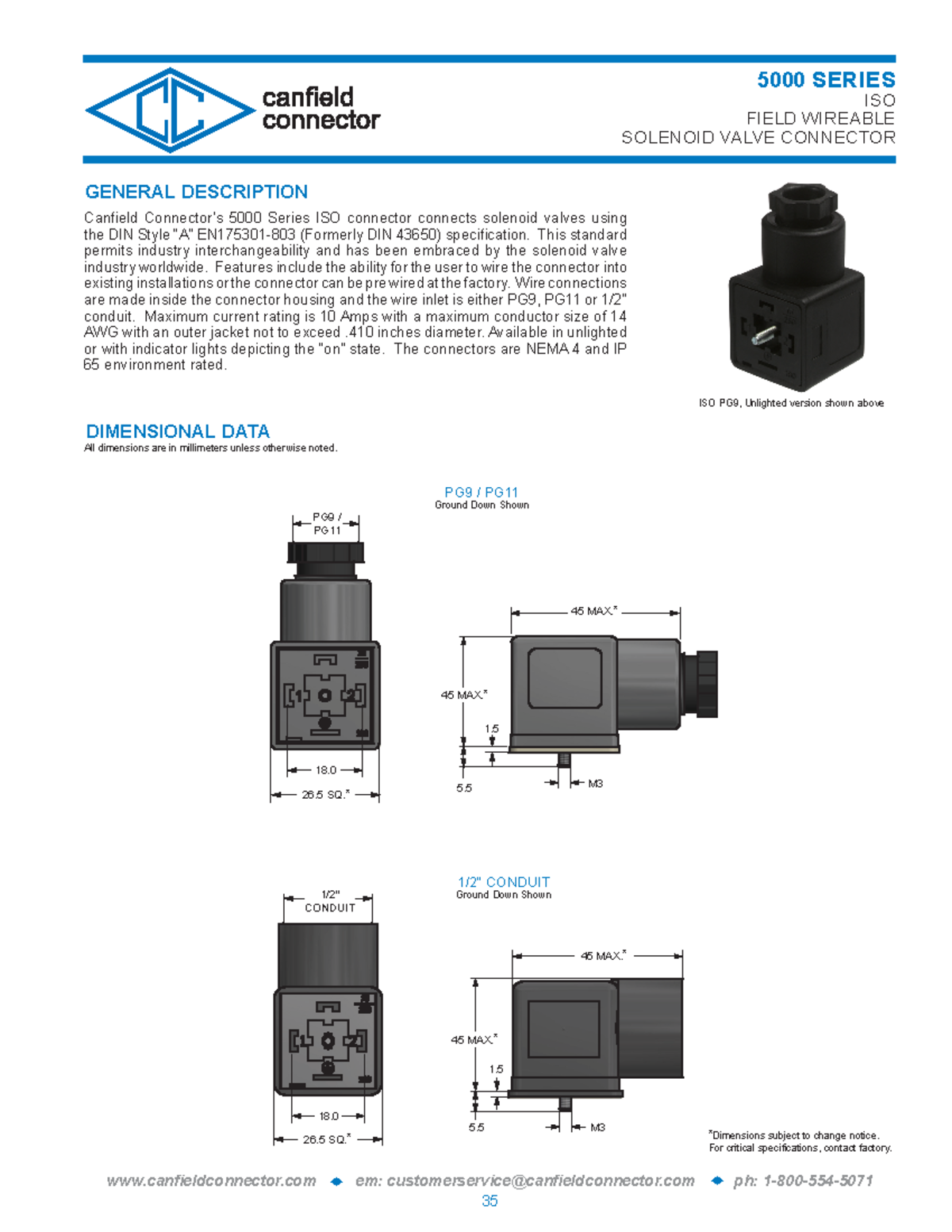 Canfield Connector 5000 Series Solenoid Valve Connector ...