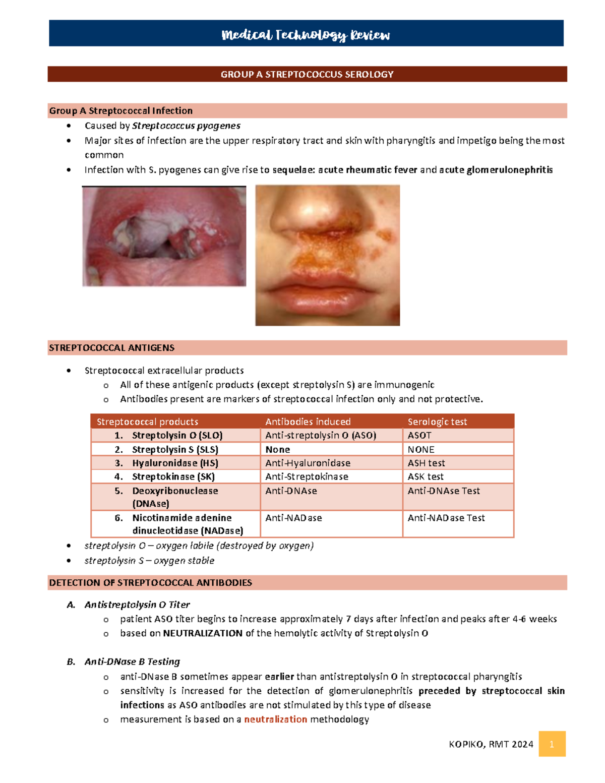 Group A Streptococcus Serology - KOPIKO, RMT 2024 1 Medical Technology ...