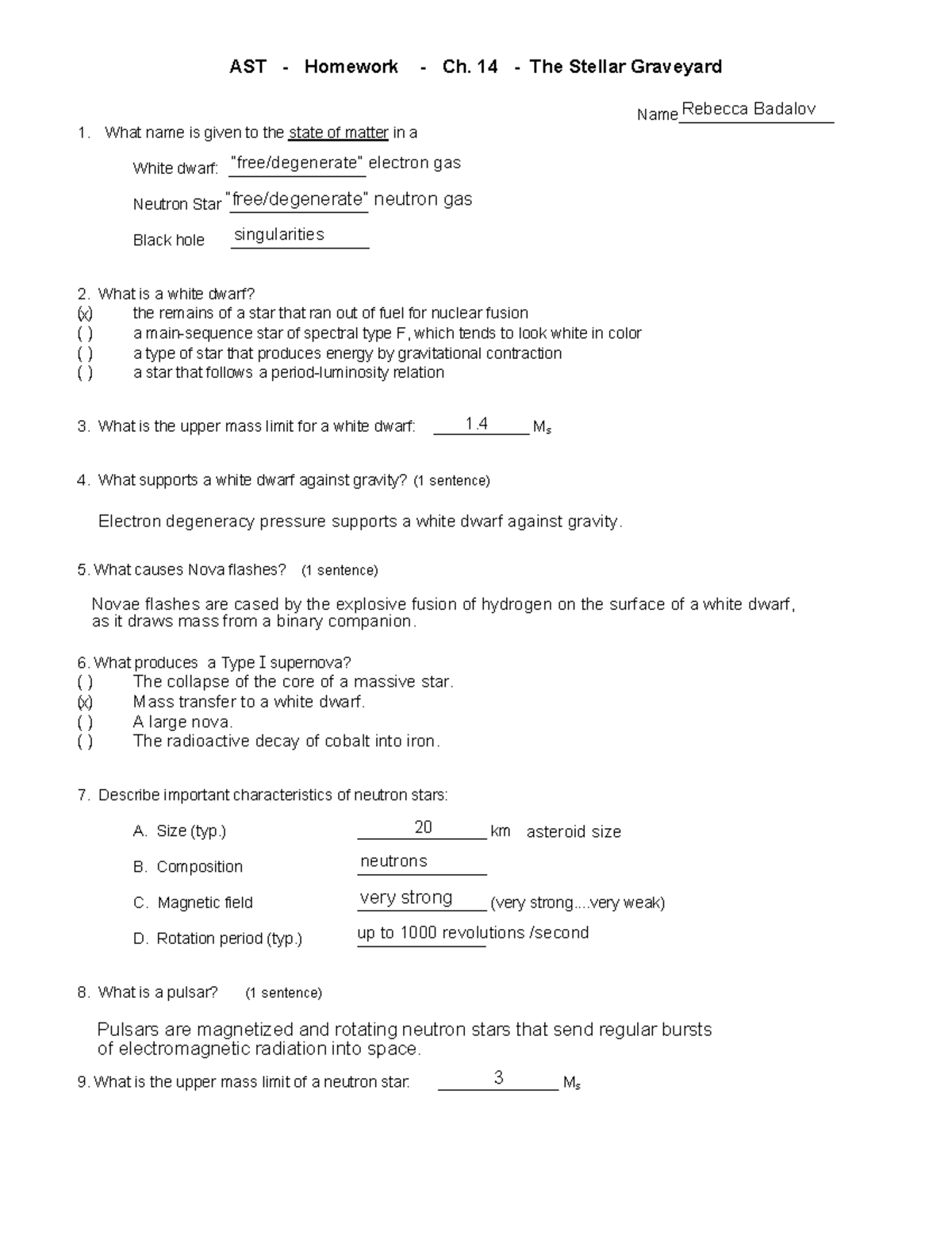 Hw 11 Ch 14 Stellar Graveyard - AST - Homework - Ch. 14 - The Stellar ...