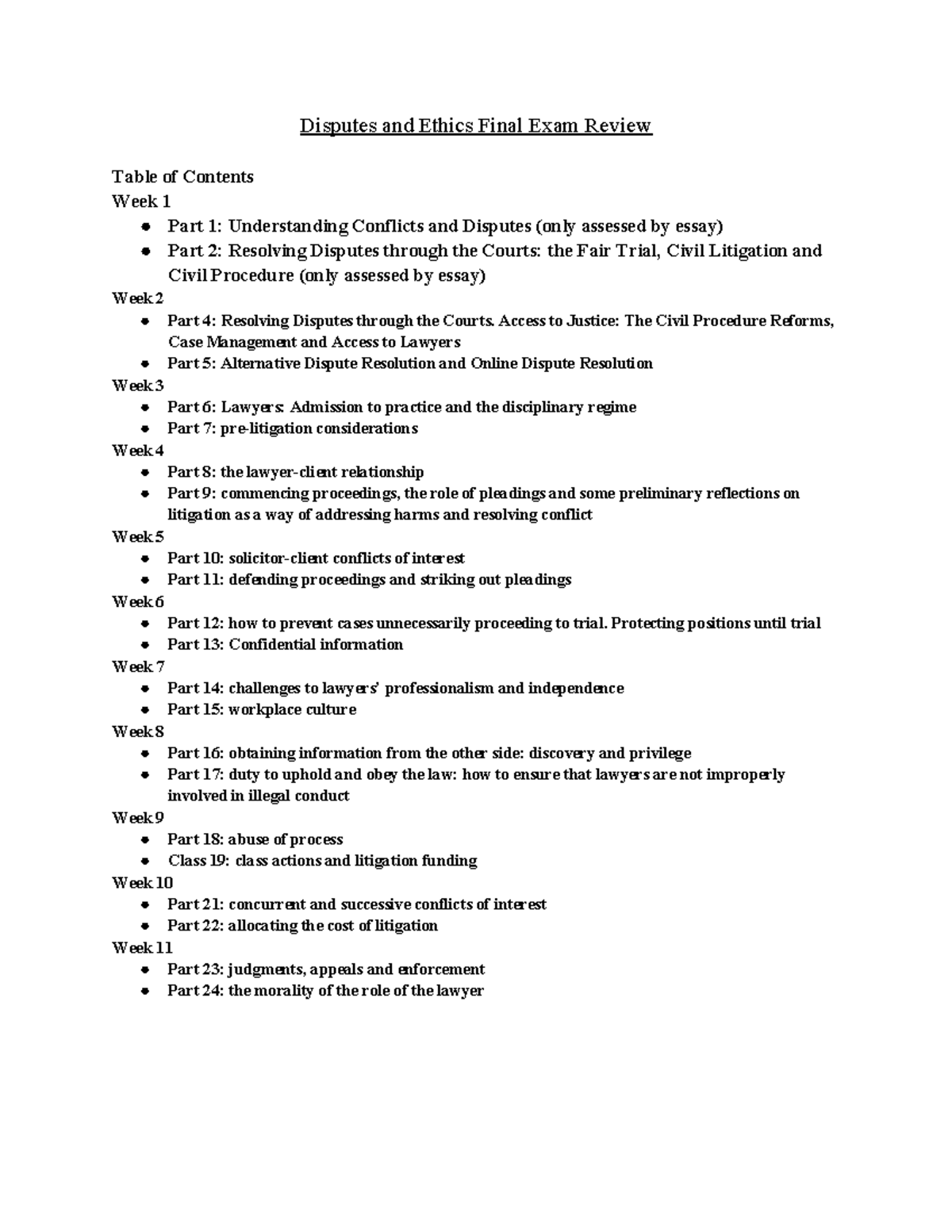 Disputes and Ethics Final Exam Review - Access to Justice: The Civil ...