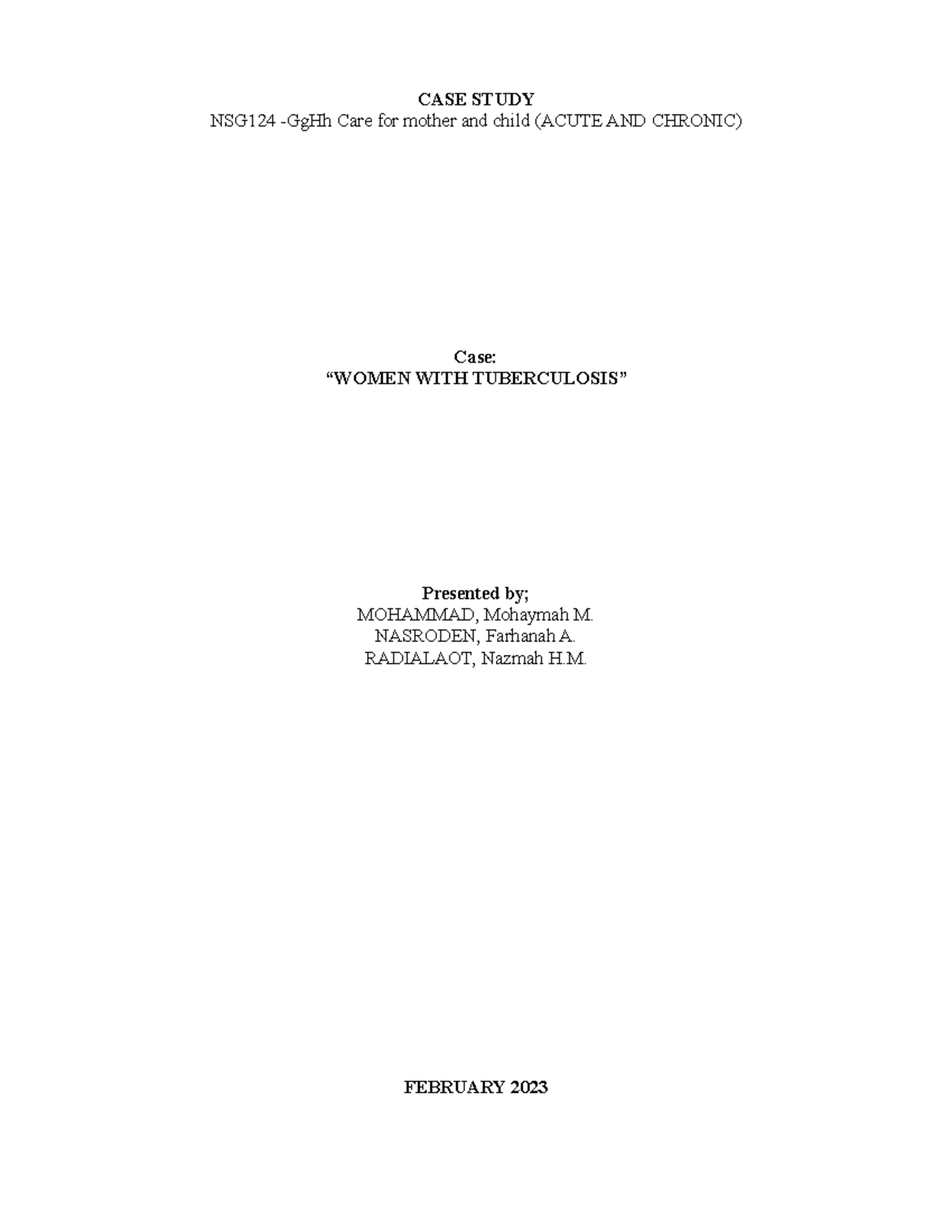 case study of a patient with pulmonary tuberculosis