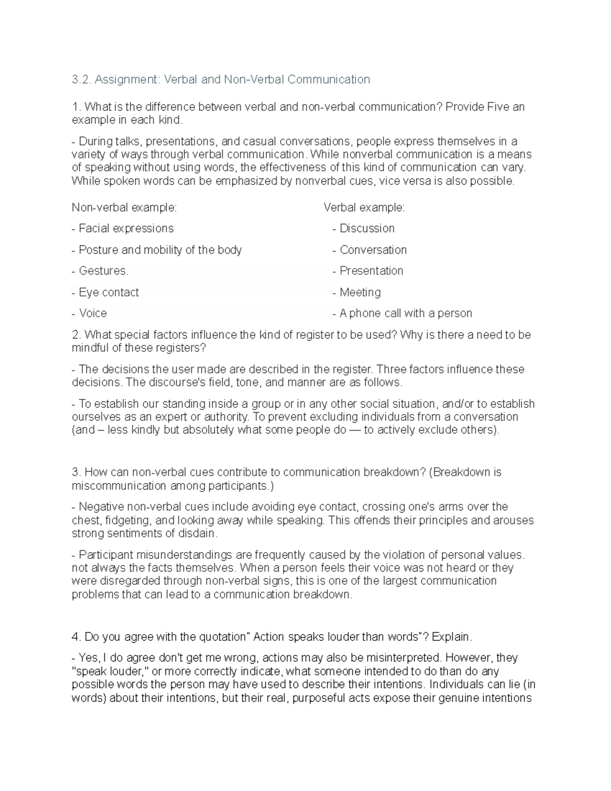 3.2 Assignment - will help you a lot - Assignment: Verbal and Non ...