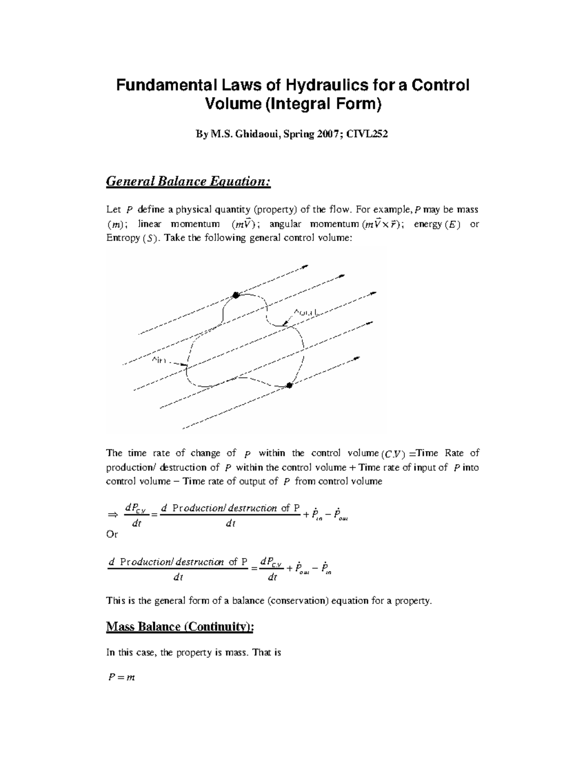 Civl252-chapter 1 - Lecture notes 1 - Fundamental Laws of Hydraulics ...