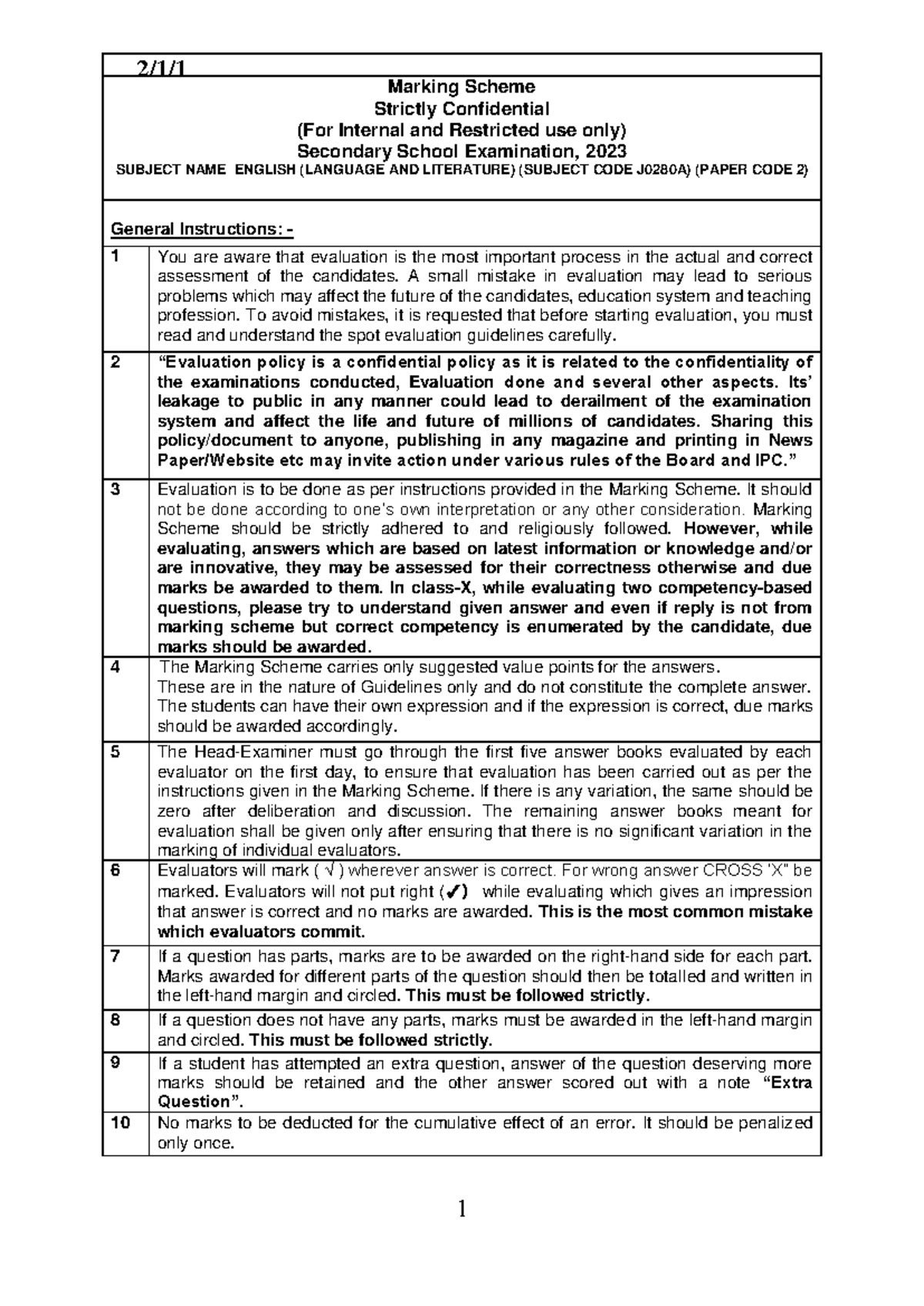 J0280A 2-1-1 - Nice - Marking Scheme Strictly Confidential (For ...