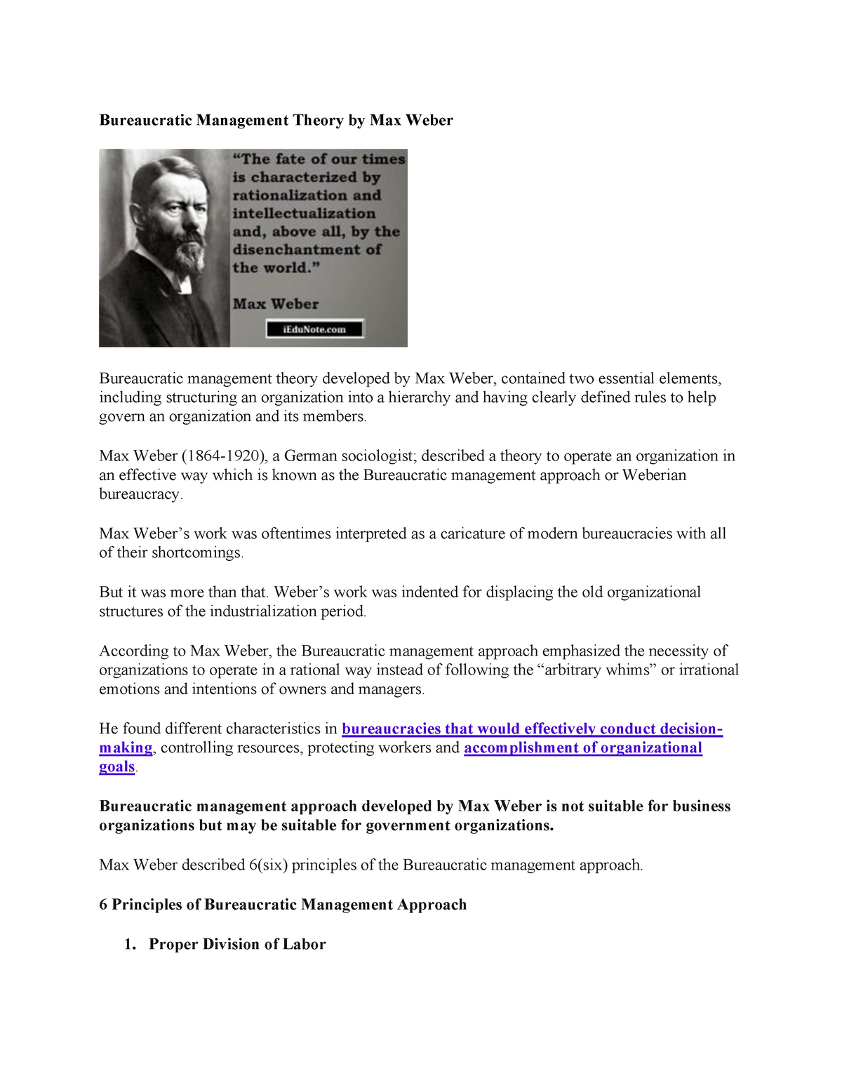 Bureaucratic Management Theory By Max Weber 1 - Bureaucratic Management ...