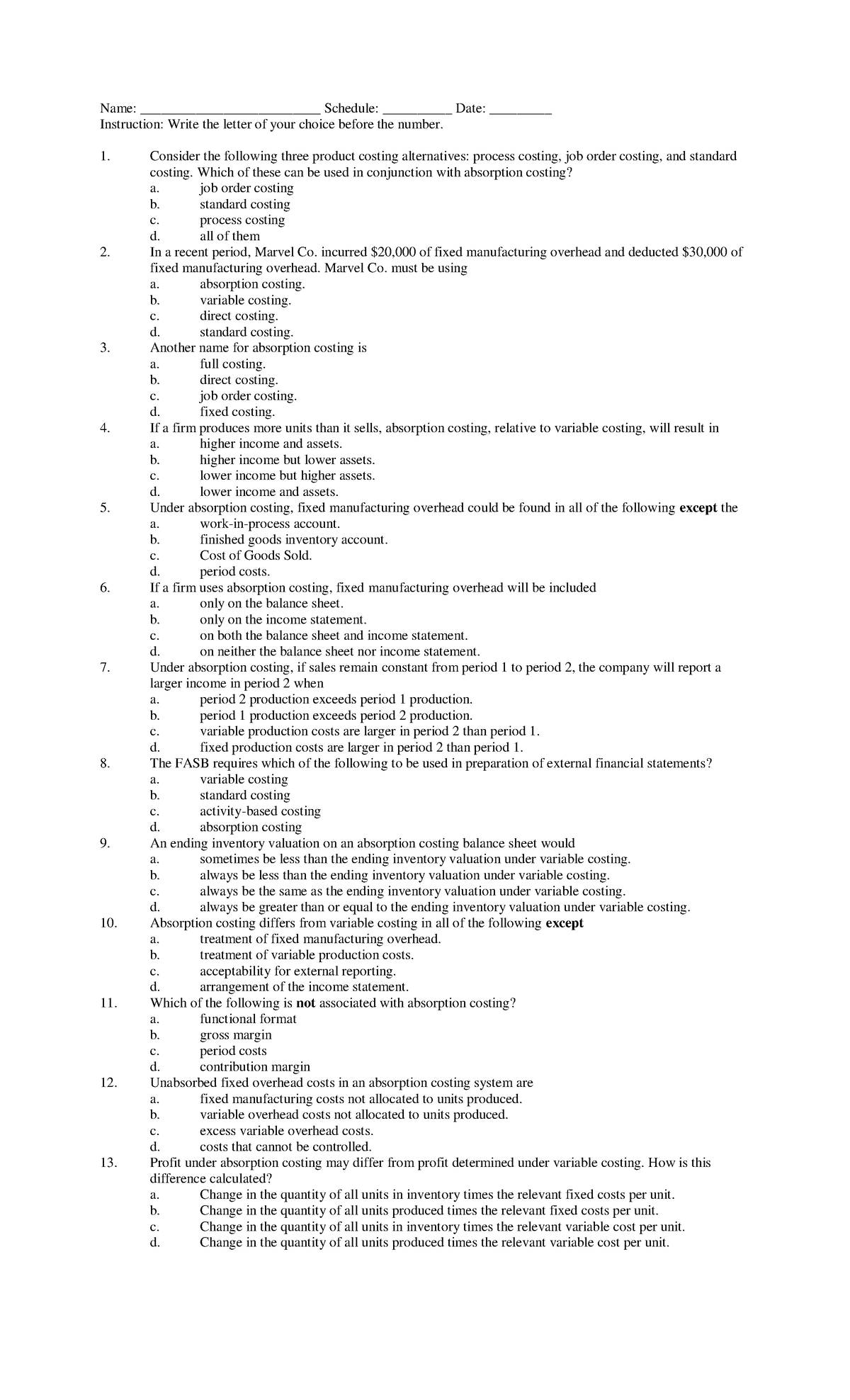 Acdc-mcq - LESSON - Name: __________________________ Schedule ...