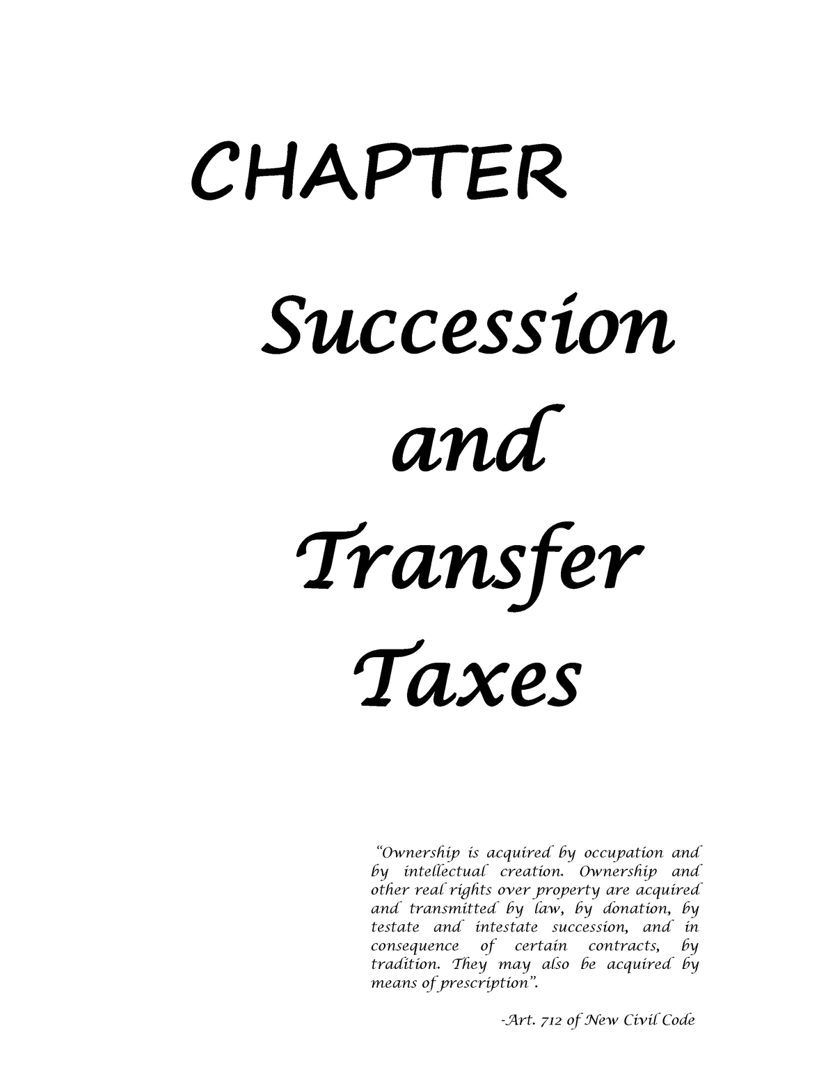 Business And Transfer Tax Chapter 1 - Succession And Transfer Taxes ...