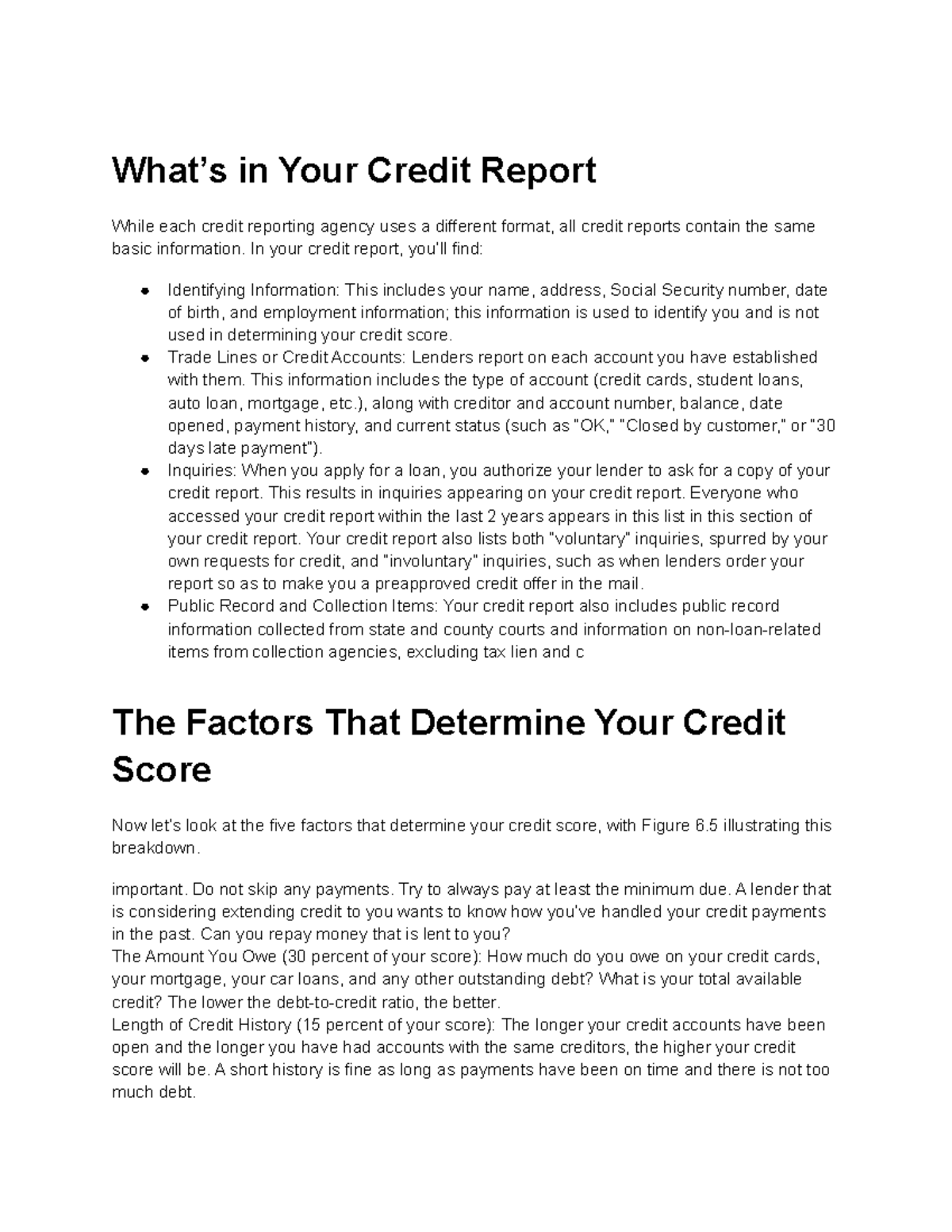 Intro To Finance Week 13 Pt Whats In Your Credit Report While Each Credit Reporting Agency 6929