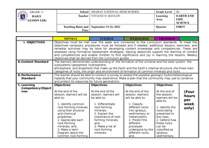 Earth AND LIFE Science DLL - 1st week - GRADE 12 DAILY LESSON LOG ...