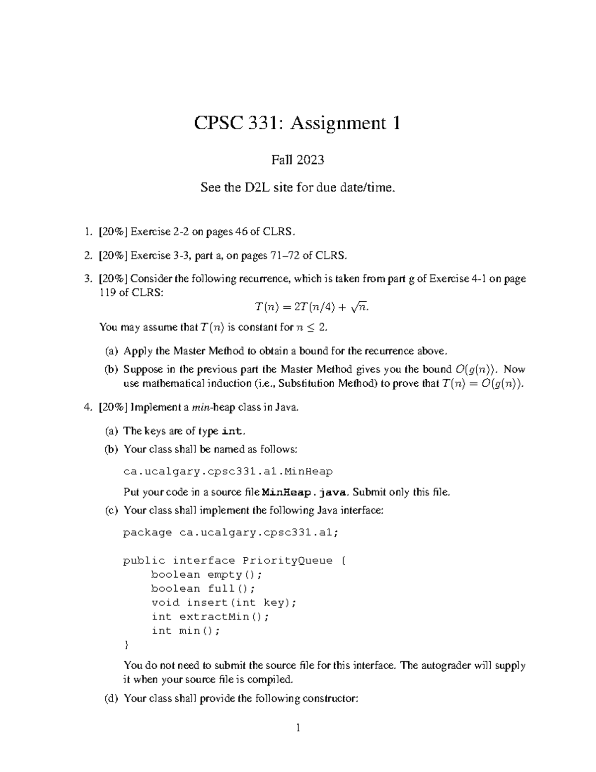 CPSC 331: Assignment 1 Fall 2023 - Studocu