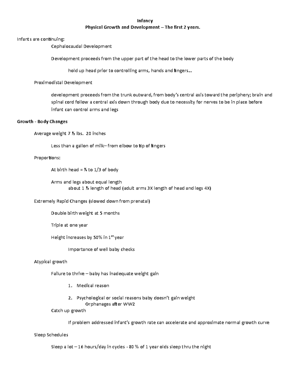 Infancy Notes - Infancy Physical Growth and Development – The first 2 ...