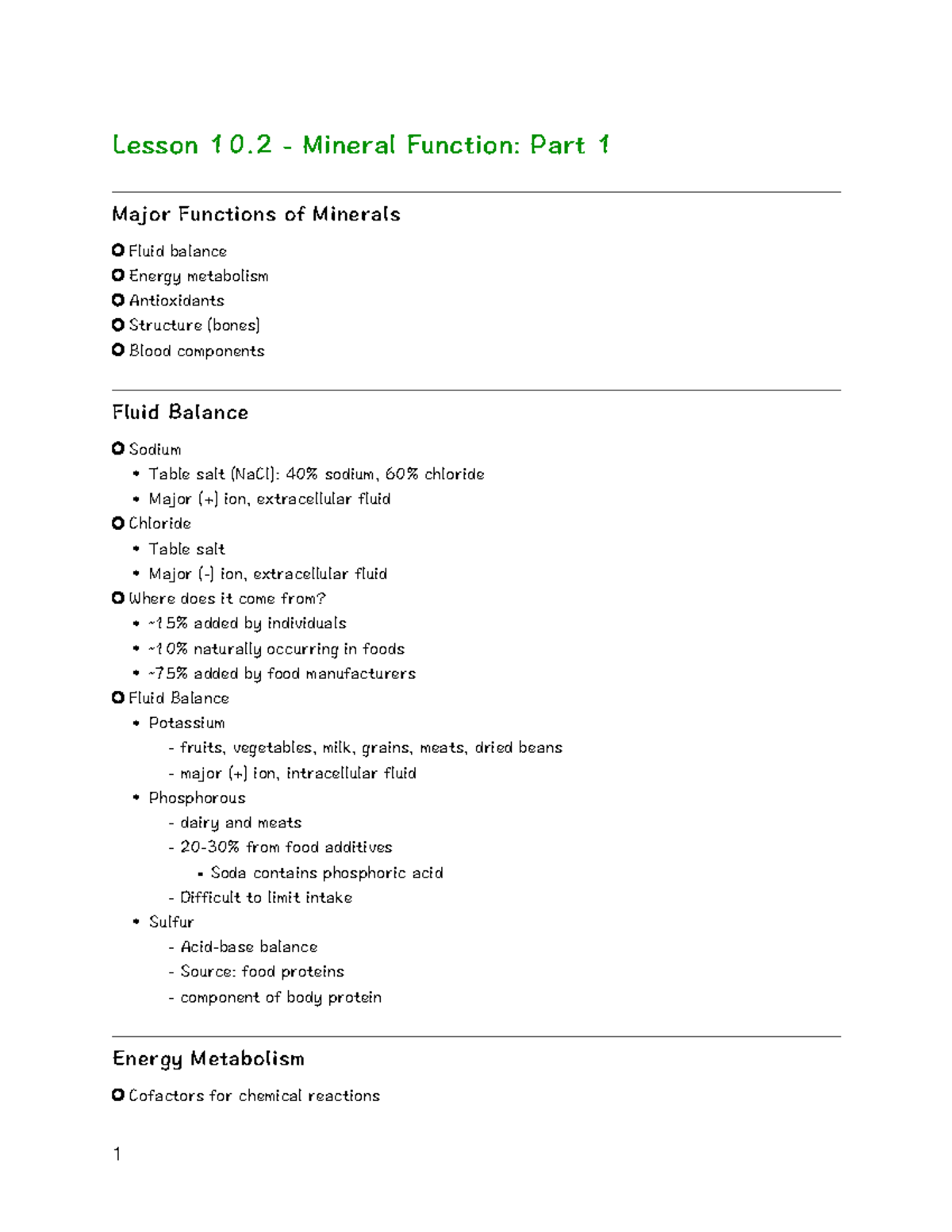 Lesson 10.2 - Mineral Function, Deficiencies, And Sources (Part 1 ...