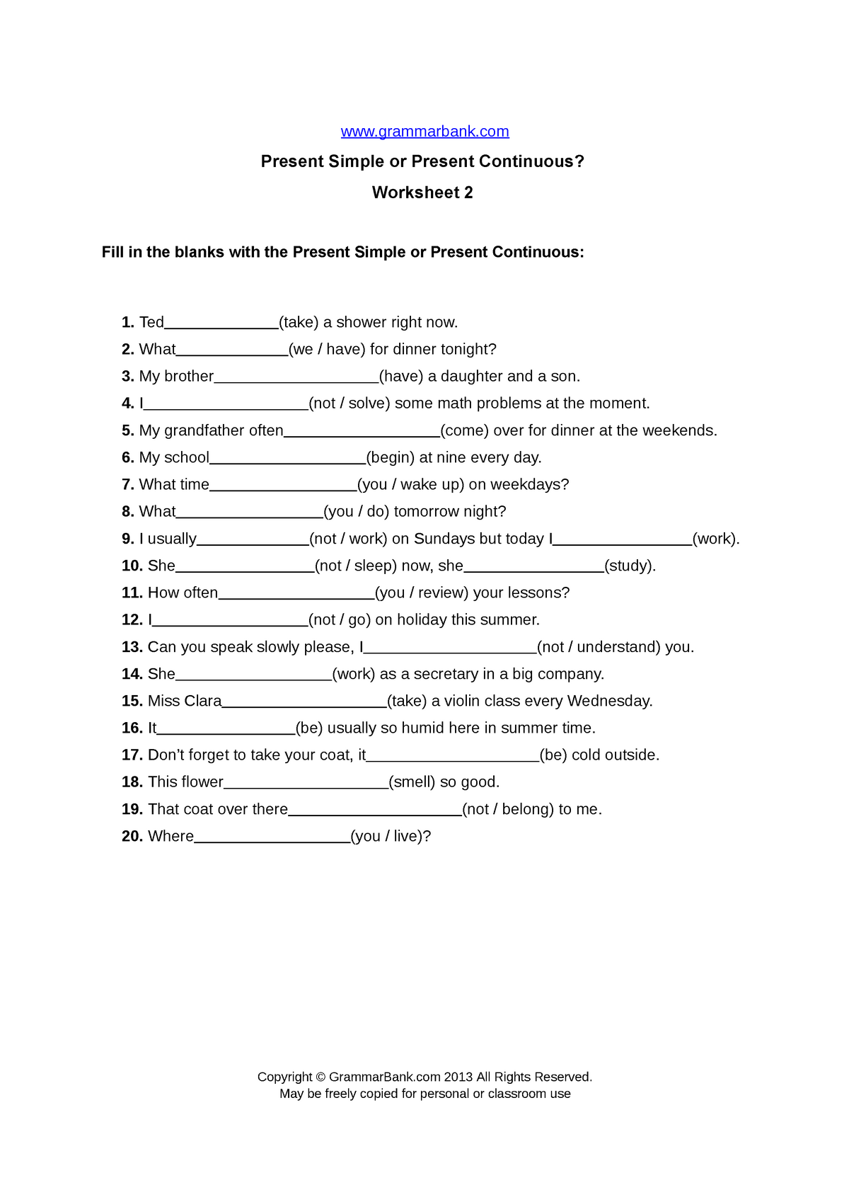 Present simple vs present continuous worksheet 2 - Copyright ...