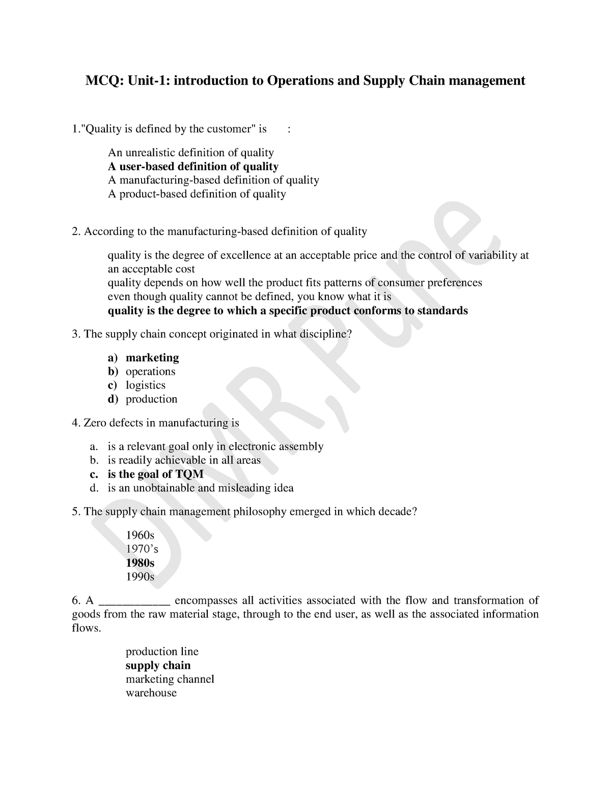 supply chain management assignment questions and answers