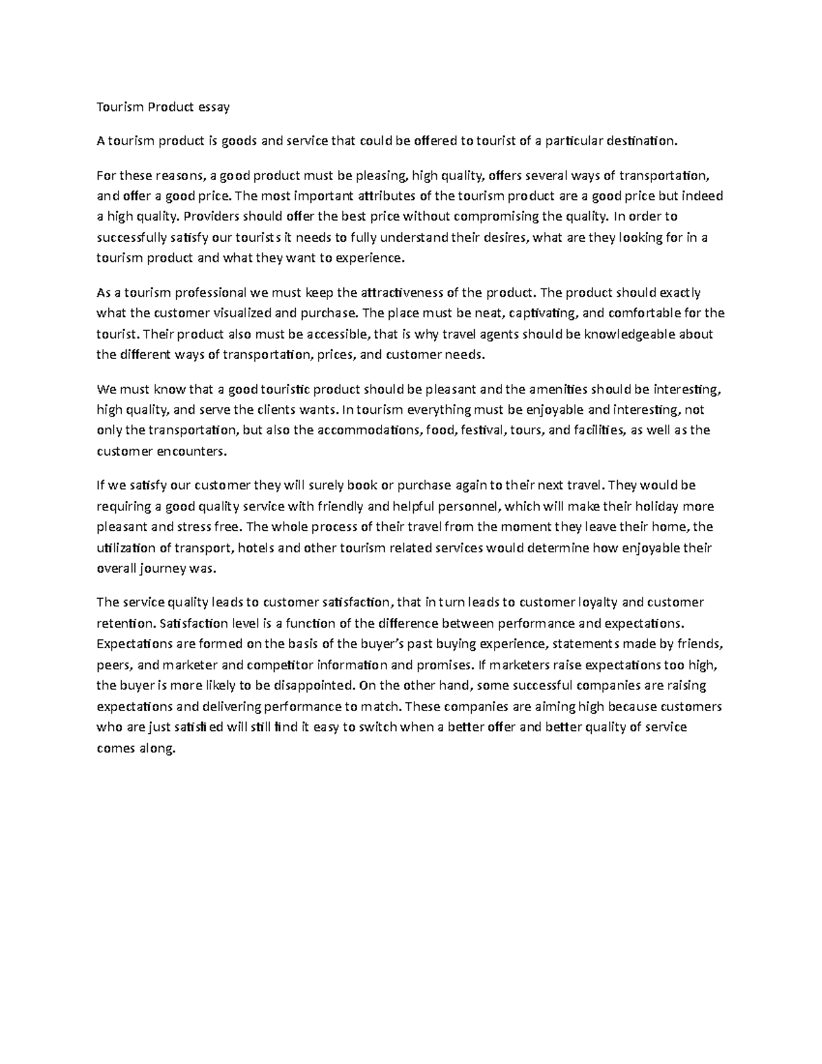 Tourism Product-WPS Office - Tourism Product essay A tourism product is ...