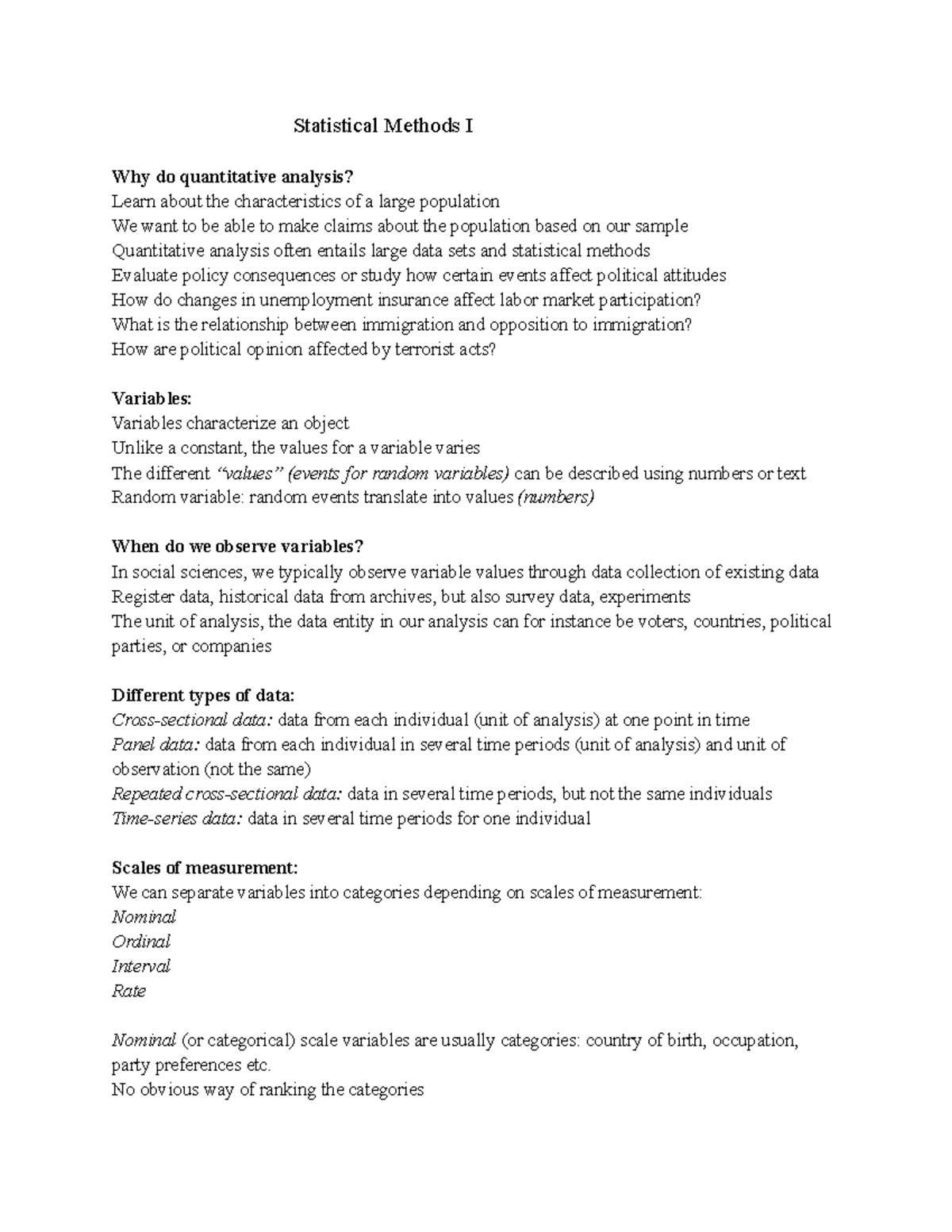 Statistical methods I - föreläsningsanteckningar - Statistical Methods ...