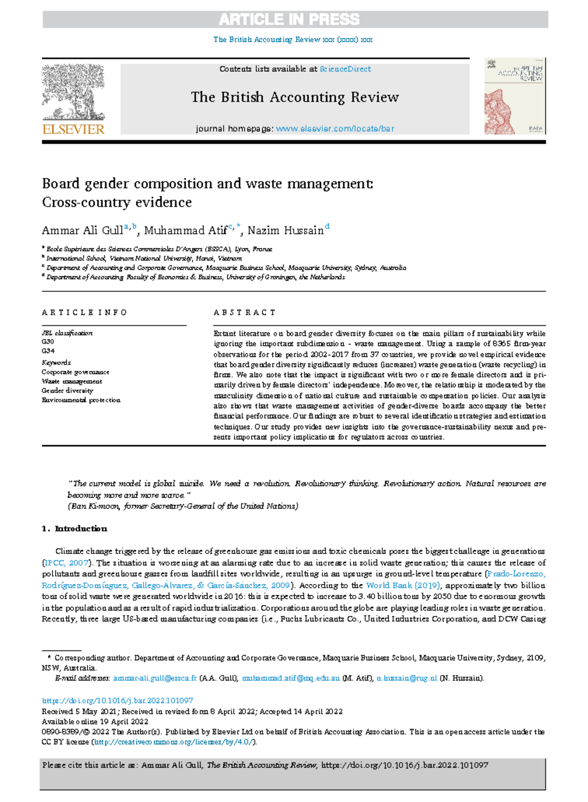 Gulletal assas The British Accounting Review xxx (xxxx) xxx Please