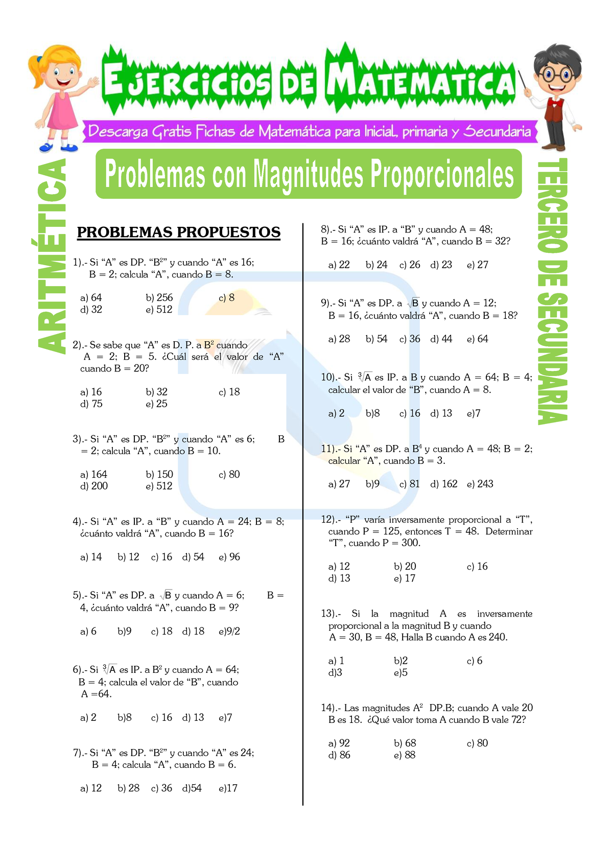 Problemas Con Magnitudes Proporcionales Para Tercero De Secundaria ...