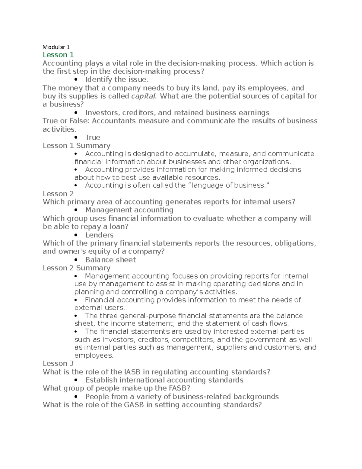 196 summary - Modular 1 Lesson 1 Accounting plays a vital role in the ...