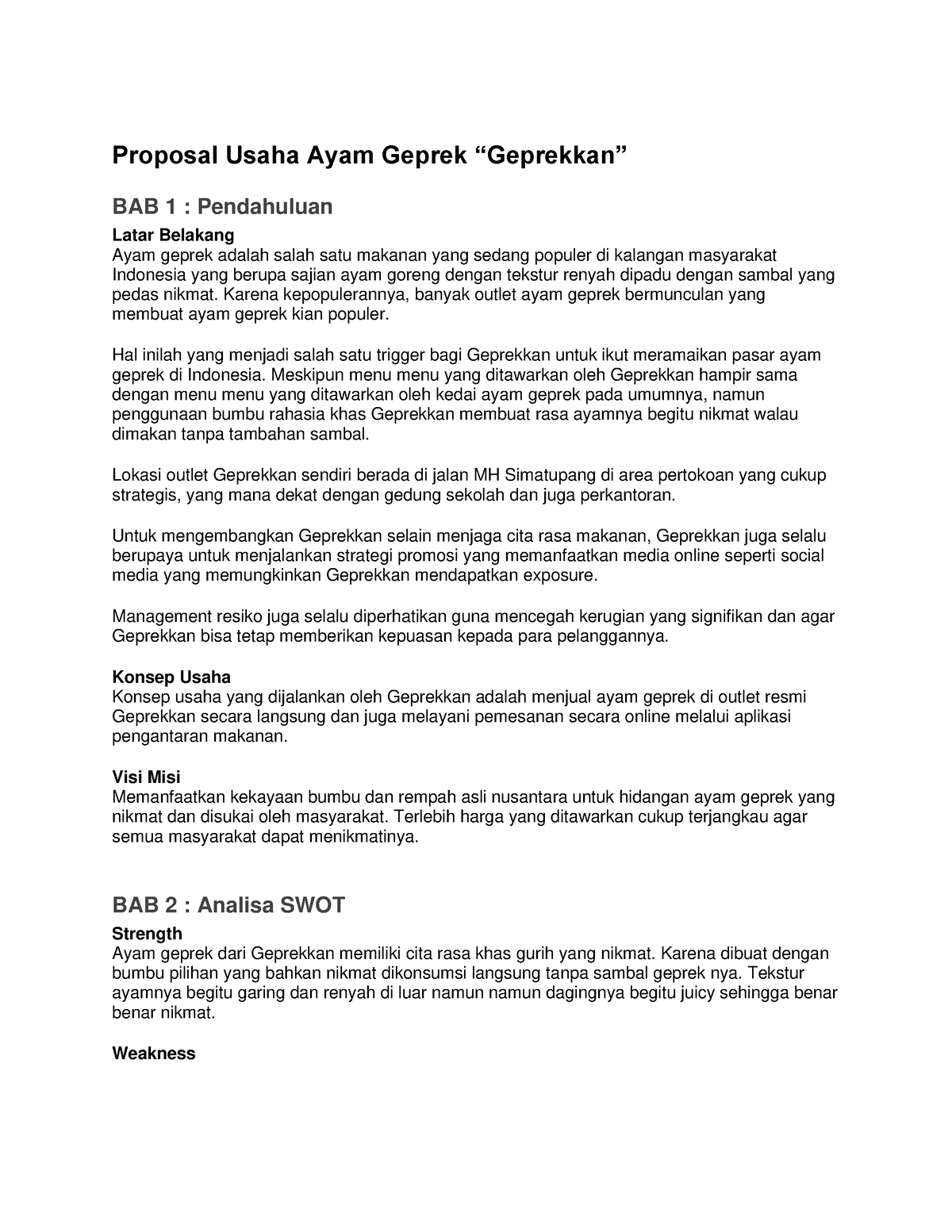 Proposal-Ayam-Geprek - Proposal Usaha Ayam Geprek “Geprekkan” BAB 1 ...