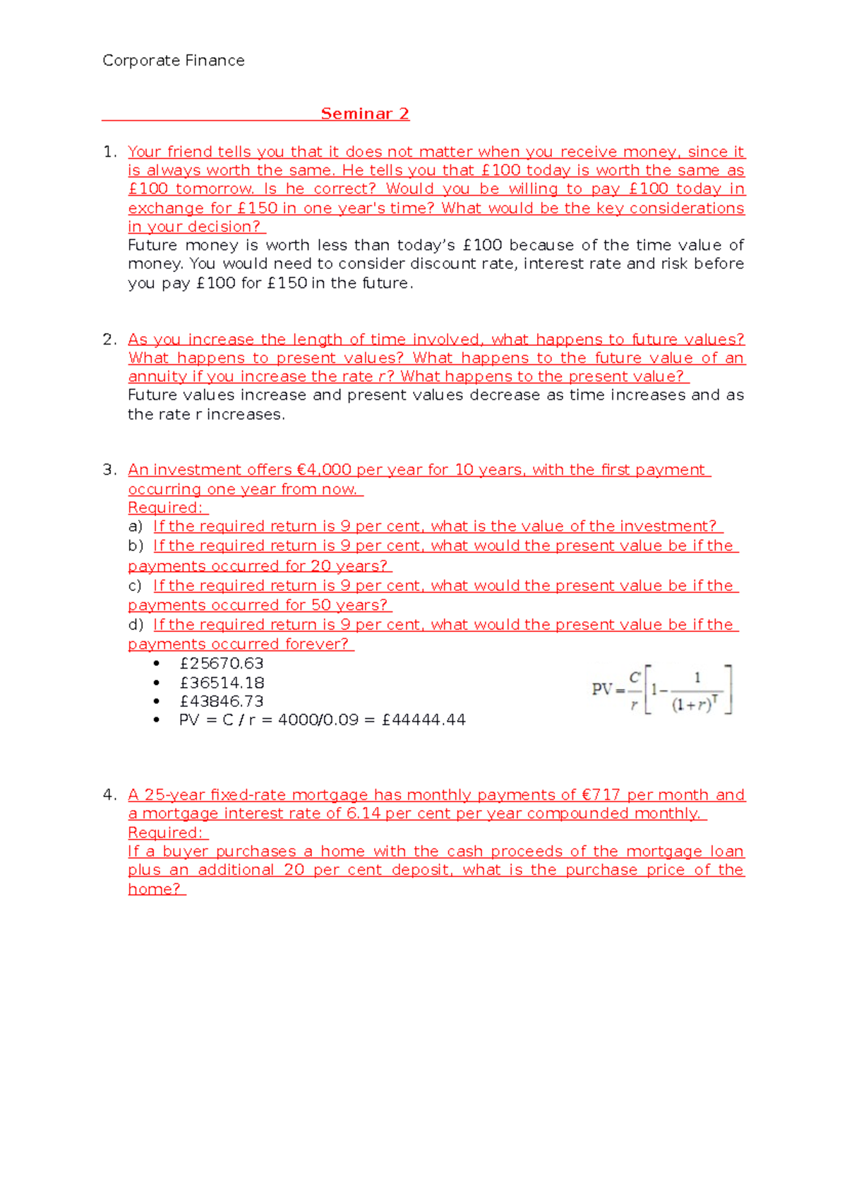 Seminar 2 of Corporate Finance - Corporate Finance Seminar 2 Your ...